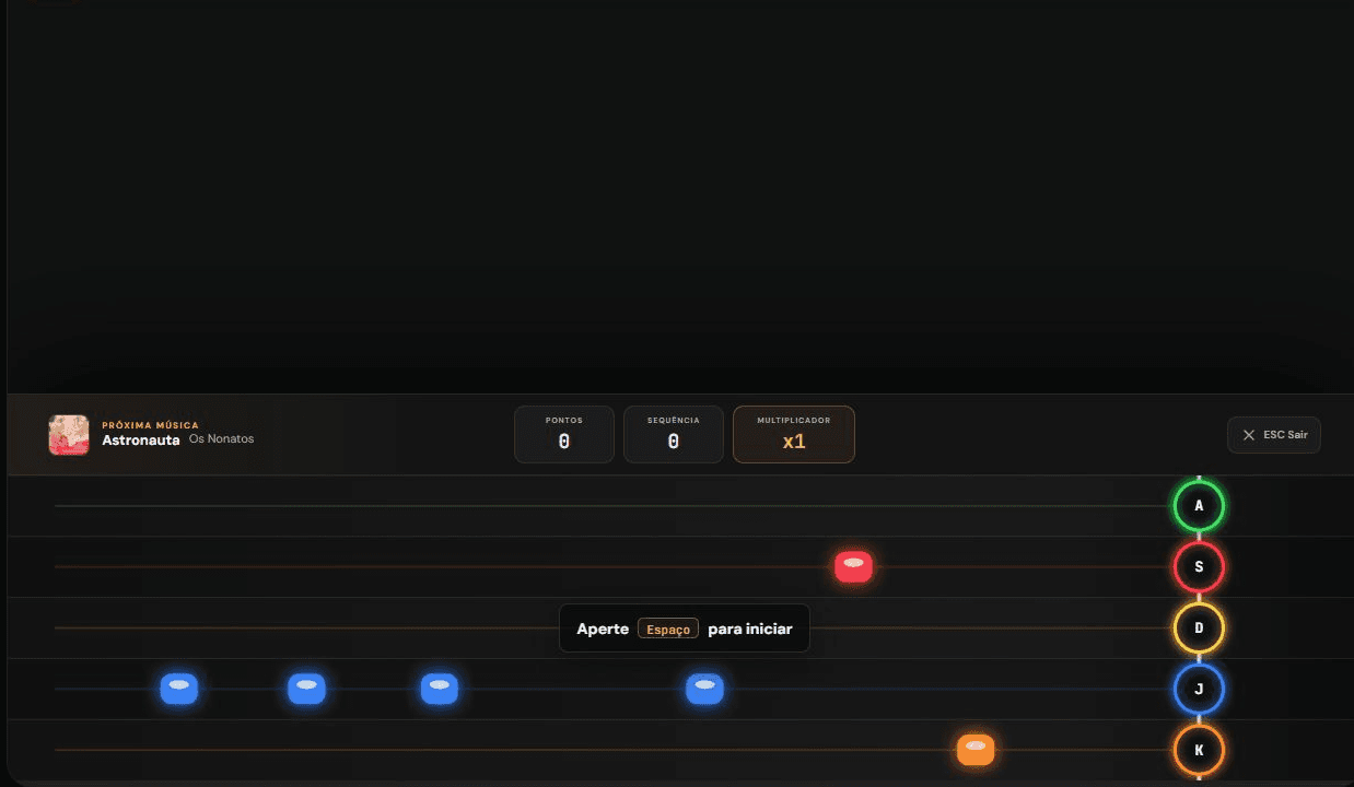 Five-lane gameplay in NN Guitar Hero.